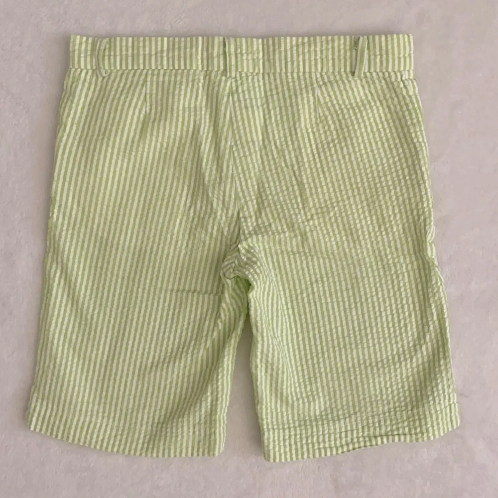 {VTG} Rags Land | 90s Seersucker Stripe Cotton Shorts Made in USA Green/White 7 - Picture 8 of 12